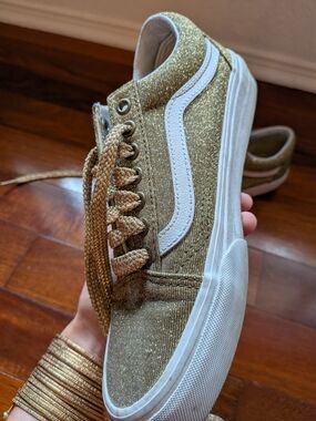 Vans Gold Glitter Low Top Sneakers with White Stripe